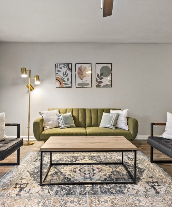 The County Line Retreat furnished living room in Jackson, Mississippi