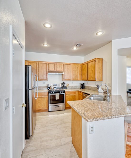 Furnished kitchen interior at the Ridgebluff Avenue home