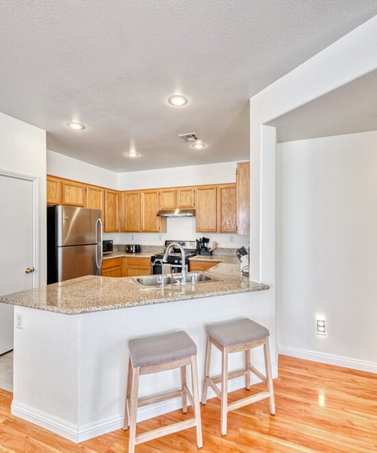 Kitchen in a furnished extended-stay property