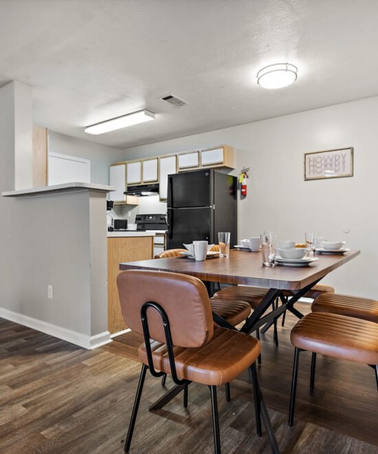 Dining and kitchen area at the furnished Jackson property